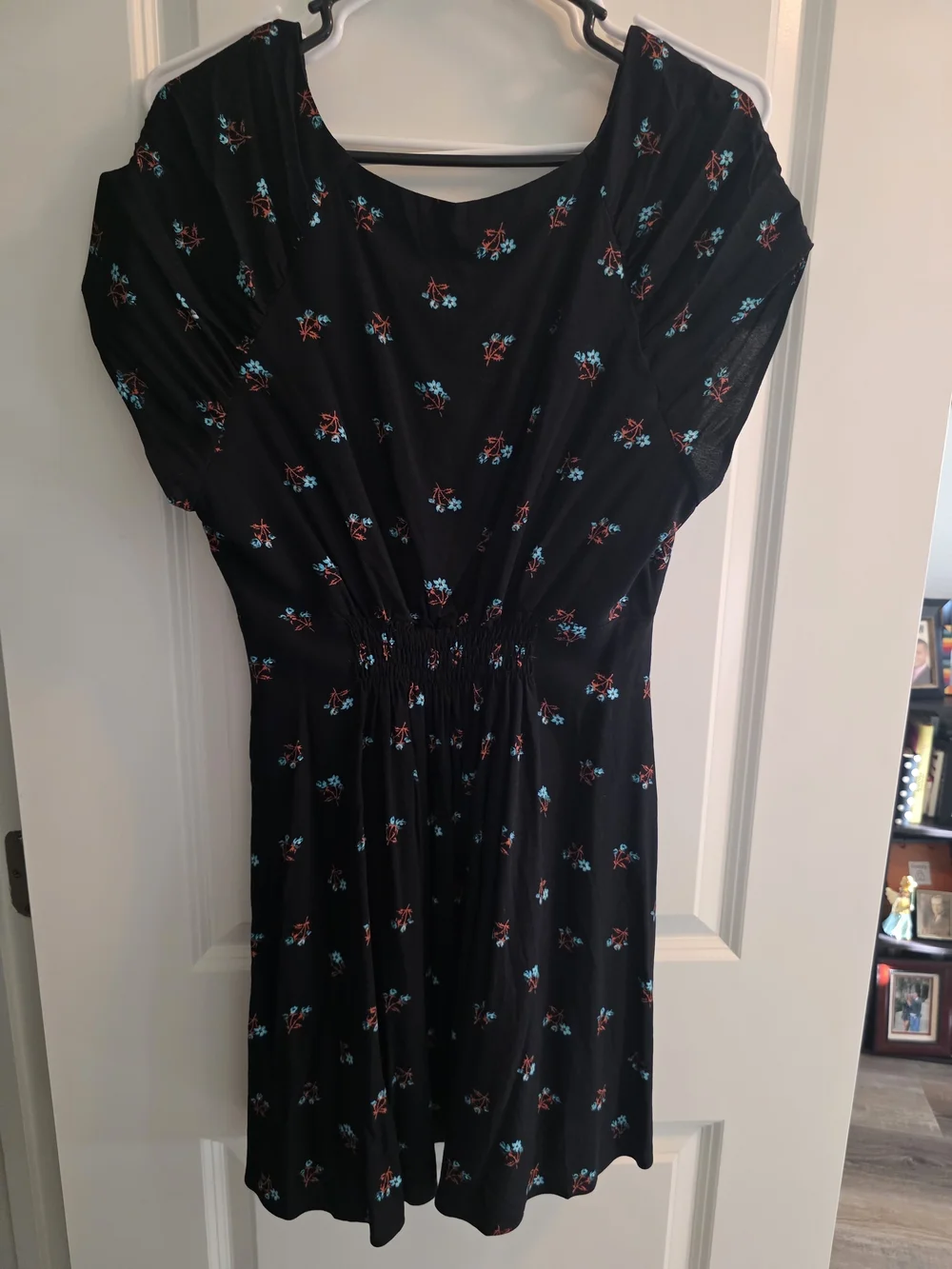 Free People Black Mini Dress with Blue and Rust Floral Print